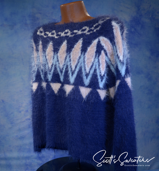 Woman's Eyelash Sweater Fuzzy, Blue, Plush Crewneck by LC Lauren Conrad