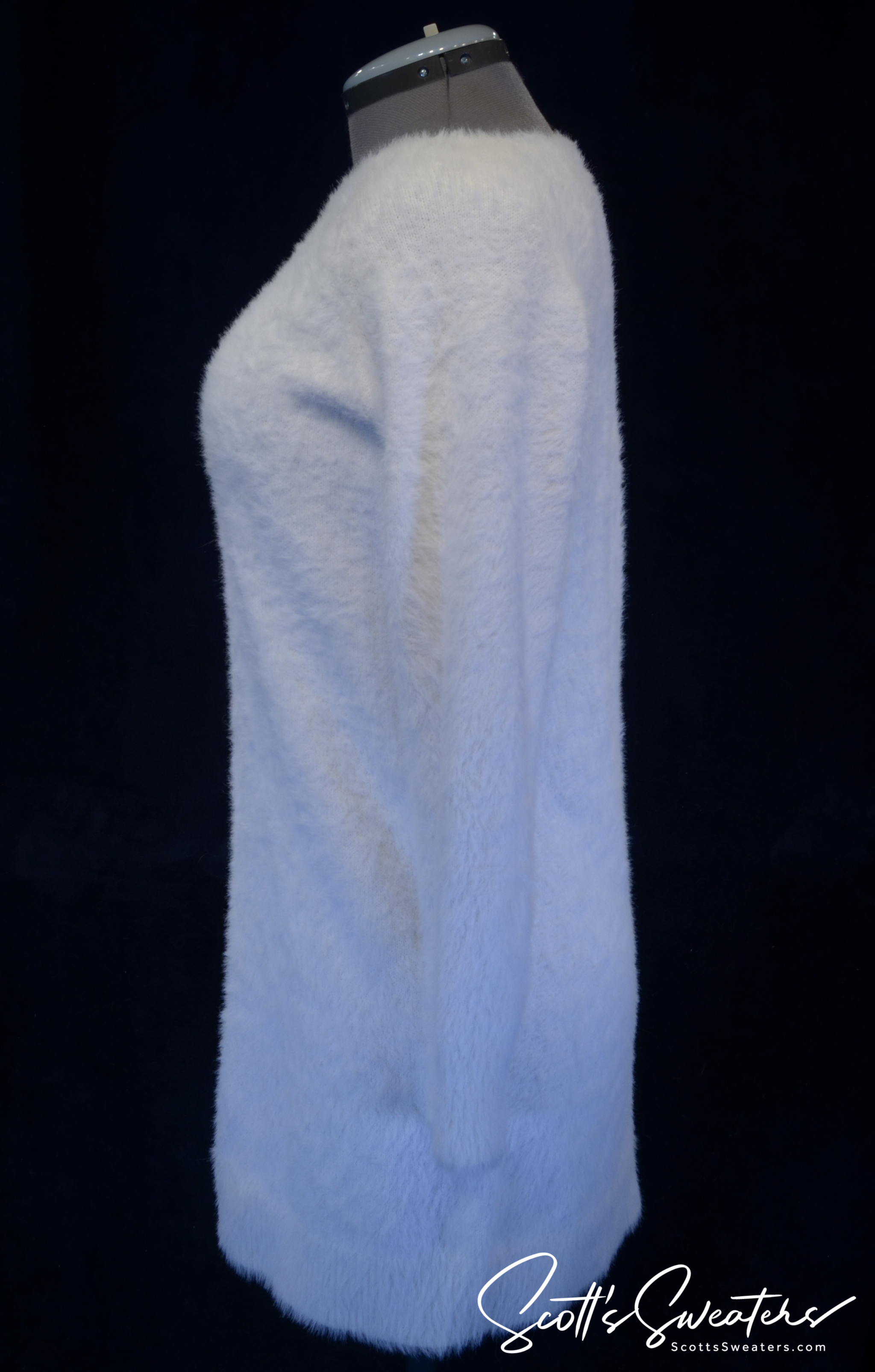 White fuzzy women's sweaterdress by Lou & Grey, knee-length, plush soft knit, small or medium size