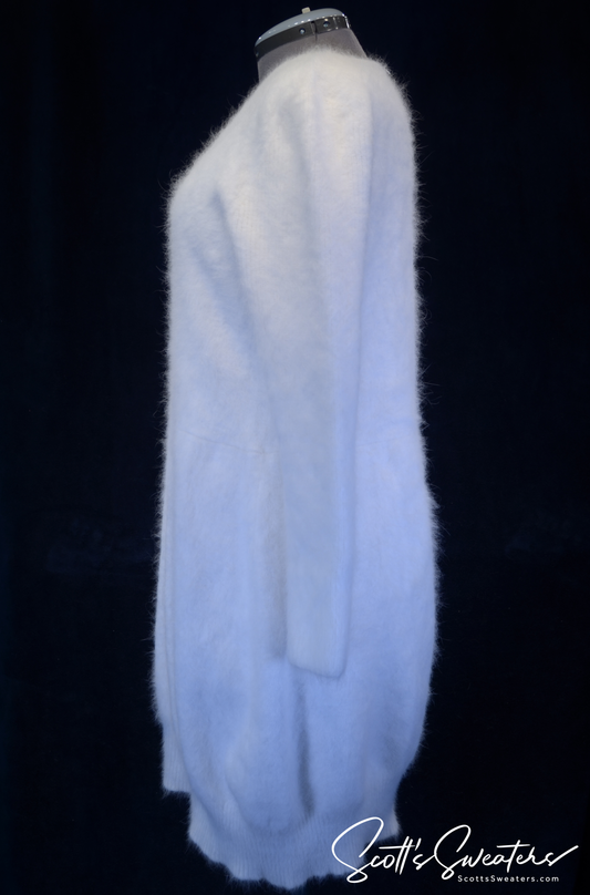 Woman's Soft and Fuzzy Angora Ivory Jewel-neck Sweaterdress
