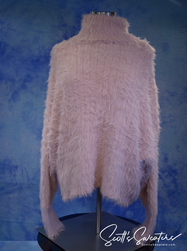 Women's Eyelash Sweater Pink Fuzzy Turtleneck