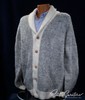 Men's soft grey shawl-neck cardigan sweater with white trim, thick and warm, button-front, size X-Large (48)