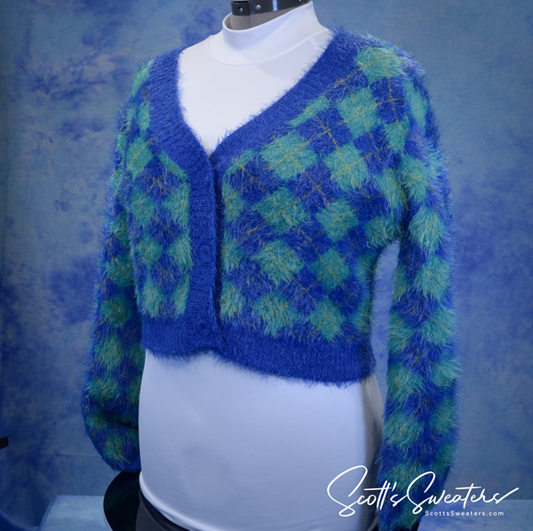 Women's Argyle Cardigan eyelash style sweater
