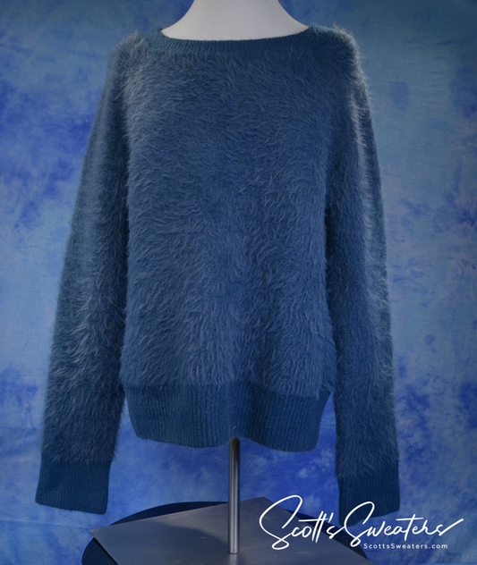 Woman's Fuzzy Aqua-Blue Plush Eyelash Crewneck Sweater by Lou & Grey
