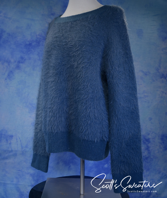 Woman's Fuzzy Aqua-Blue Plush Eyelash Crewneck Sweater by Lou & Grey