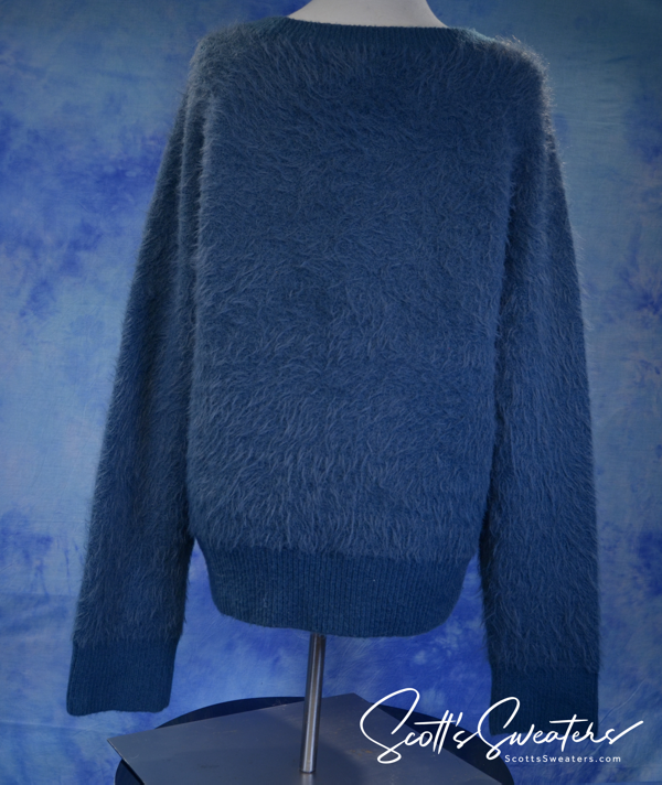 Woman's Fuzzy Aqua-Blue Plush Eyelash Crewneck Sweater by Lou & Grey