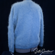 Woman's powder-blue angora cardigan with oversized metal buttons and front pockets in large/XL size