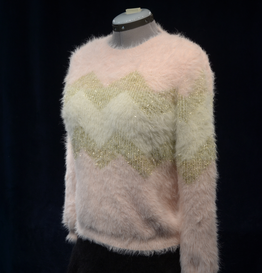 Women's Pink Sweater | Fuzzy Pink Plush Eyelash Crewneck
