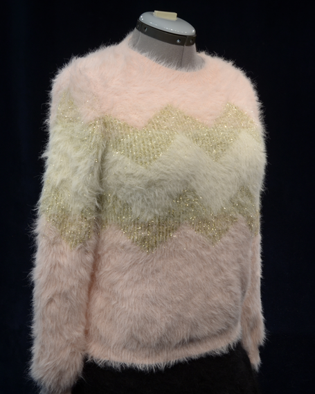 Women's Pink Sweater | Fuzzy Pink Plush Eyelash Crewneck