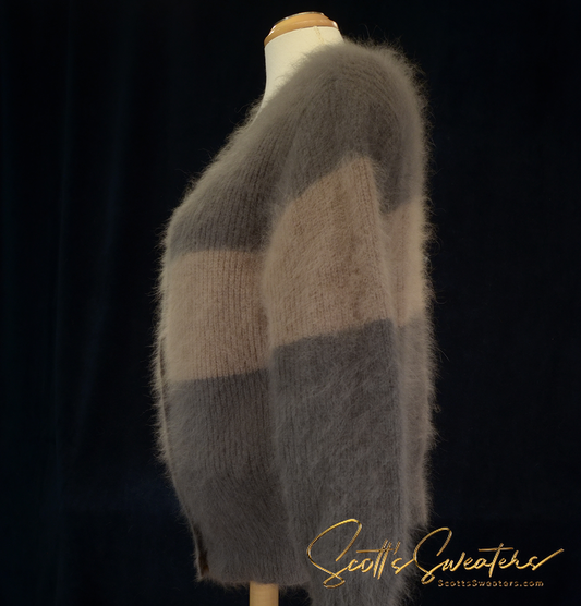 Woman's Olive-green & Tan Angora Cardigan Sweater by Vishel