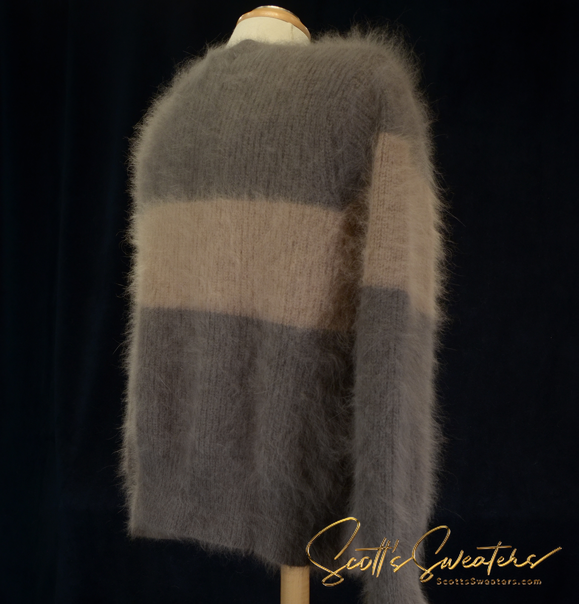 Woman's Olive-green & Tan Angora Cardigan Sweater by Vishel