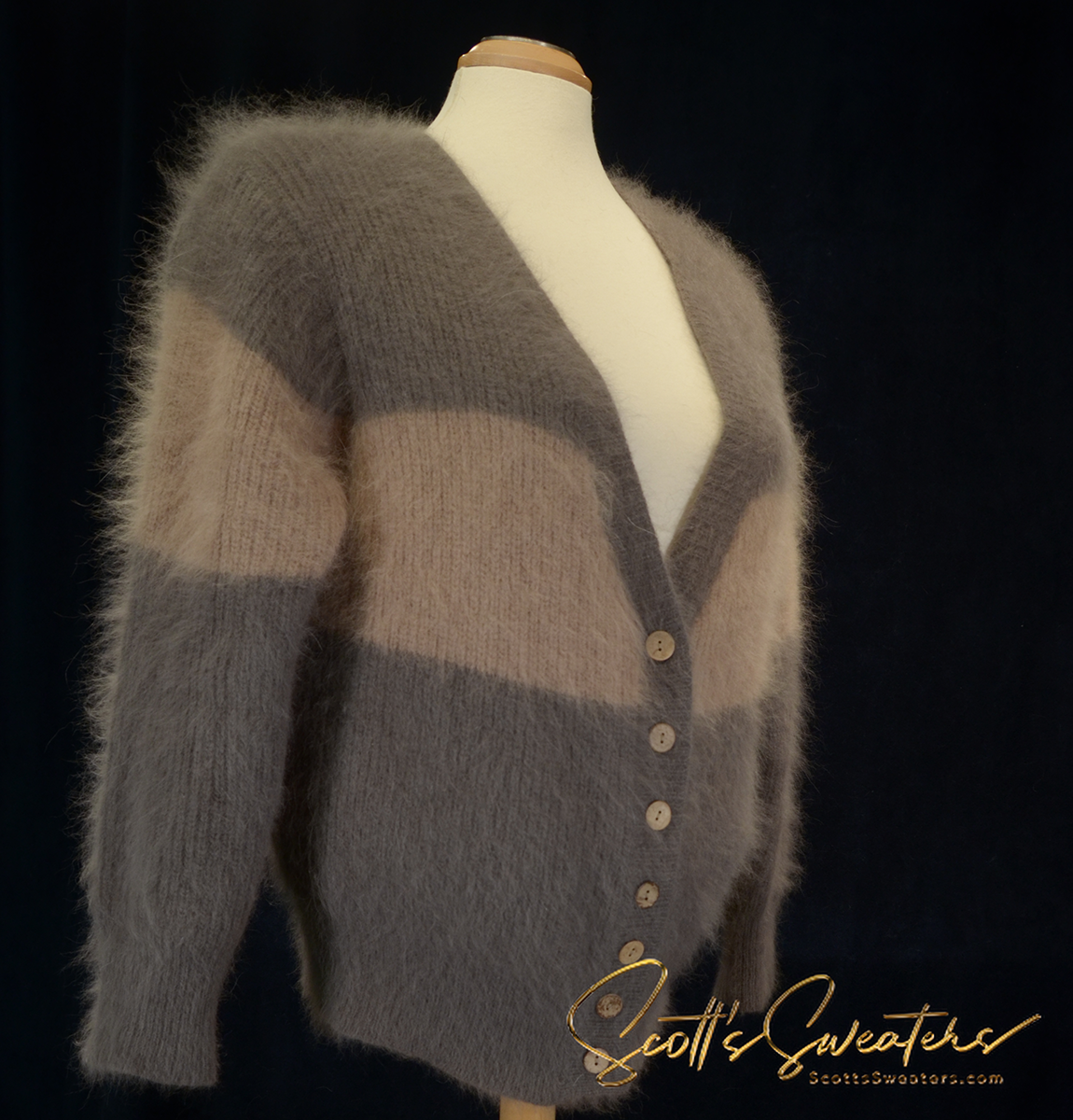 Woman's Olive-green & Tan Angora Cardigan Sweater by Vishel