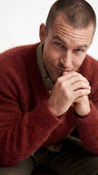 Men's soft luxurious angora sweater with rib-knit texture and V-neck design for elegant comfort