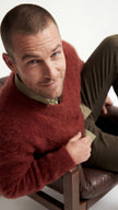 Men's angora sweater in soft rib-knit with V-neck and wide upper sleeves for versatile luxury style