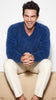 Men's luxurious soft angora sweater with rib-knit texture and V-neck design