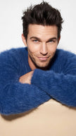 Men's luxury angora sweater with rib-knit texture and V-neck design for versatile, comfortable style