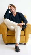 Men's luxurious angora sweater with rib-knit texture and V-neck design in soft premium fabric