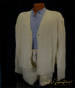 Men's fuzzy cardigan and matching shorts set in ivory with button closure and expanding waistband