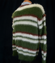 Men's striped fuzzy mohair crewneck sweater in white, green, and brown colors