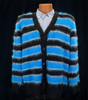 Men's Fuzzy Cardigan plush cardigan sweater with blue and black colorful stripes
