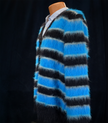 Men's Fuzzy Cardigan plush cardigan sweater with blue and black colorful stripes