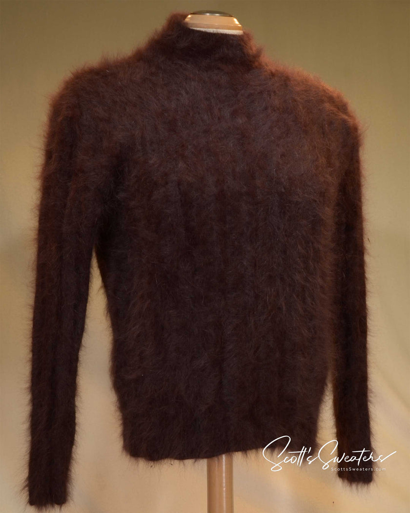 Men's GUCCI Sweater in dark reddish-brown fuzzy angora, featuring a high mock neck and long sleeves