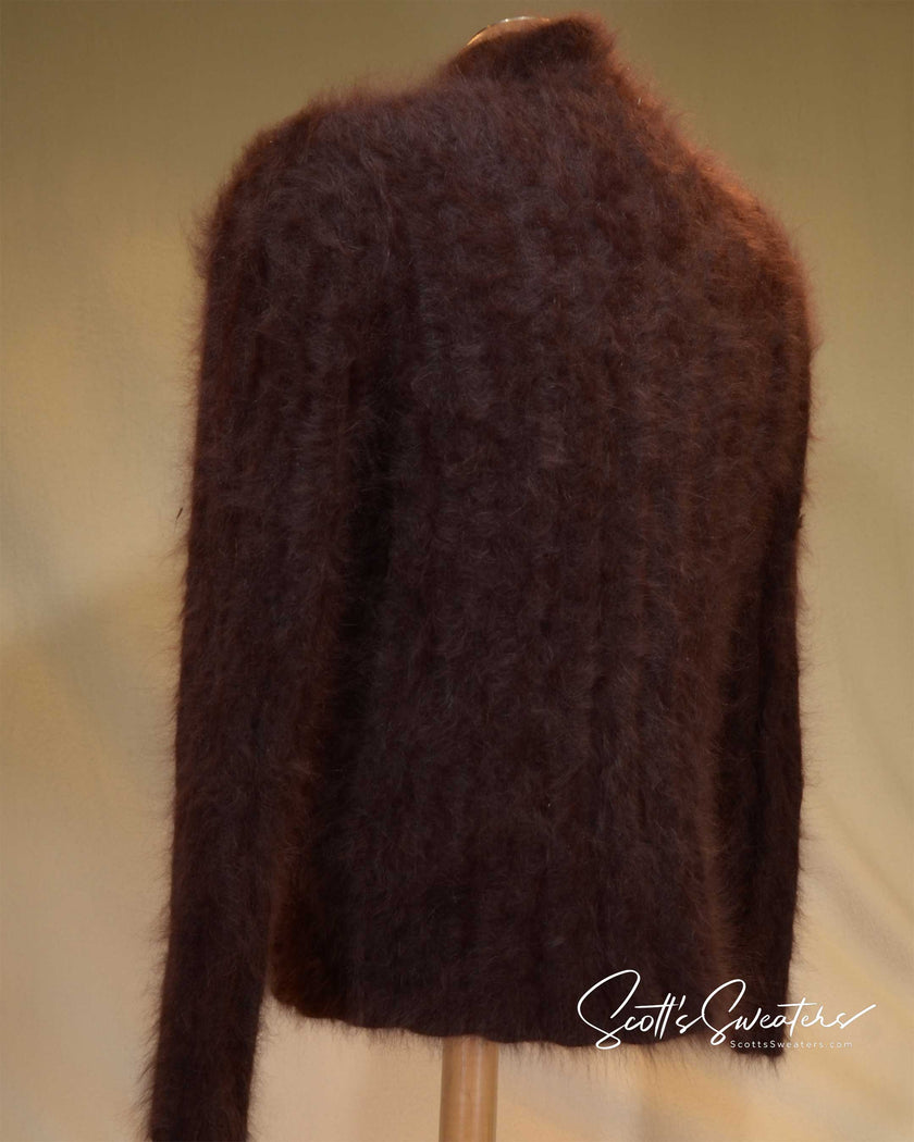 Men's GUCCI Sweater in reddish-brown fuzzy angora, featuring a high mock neck and soft textured knit finish