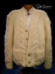 Men's hand-knit mohair and alpaca blend cardigan sweater with wooden buttons and cable-knit detailing in 3XL size