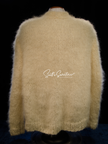Men's hand-knit mohair and alpaca blend cardigan sweater with soft texture and cable-knit details