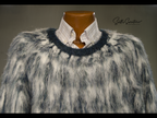 mens fuzzy sweater Unisex crewneck mohair sweater with slouchy fit and Icelandic style yoke design in fuzzy brown and cream colors