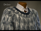 mens fuzzy sweater Unisex crewneck mohair sweater with slouchy fit and Icelandic style yoke design in fuzzy brown and cream colors