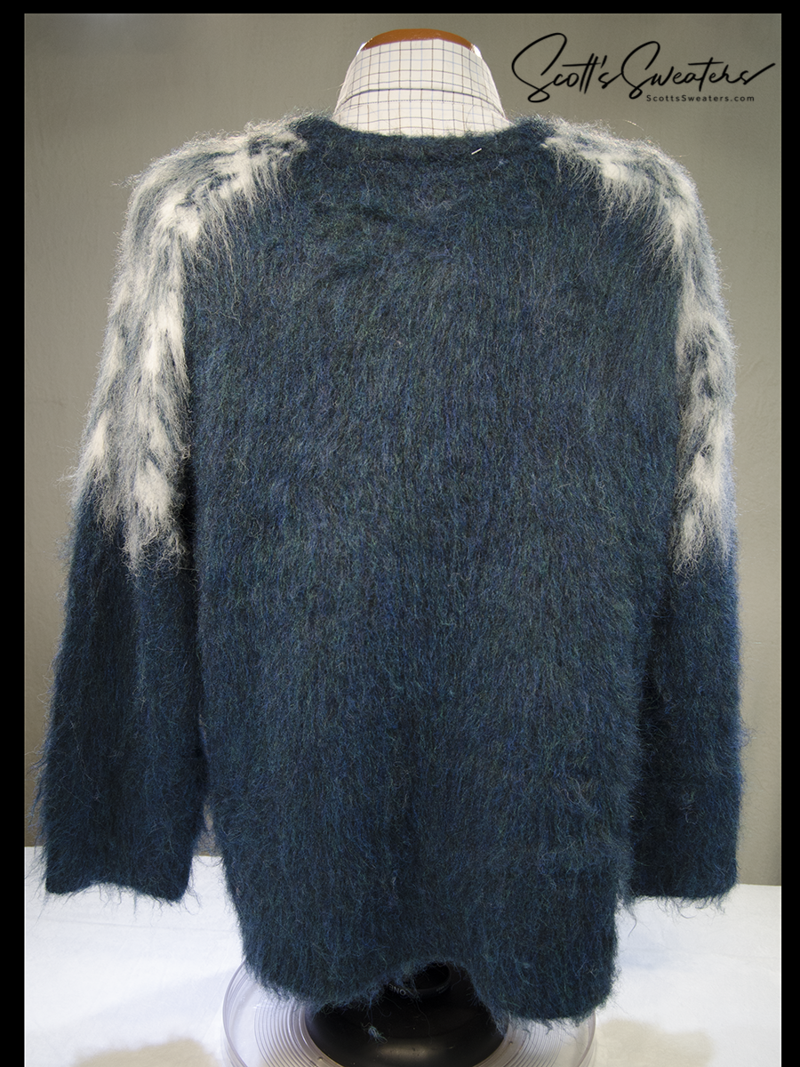 mens fuzzy sweater Unisex crewneck mohair sweater with slouchy fit and Icelandic style yoke design in fuzzy brown and cream colors