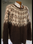 mens fuzzy sweater Unisex crewneck mohair sweater with slouchy fit and Icelandic style yoke design in fuzzy brown and cream colors