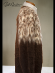 mens fuzzy sweater Unisex crewneck mohair sweater with slouchy fit and Icelandic style yoke design in fuzzy brown and cream colors