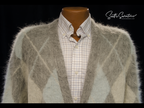 Men's grey three-tone alpaca mohair argyle cardigan sweater by AMI, soft and fuzzy texture, size XL.