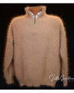 Men's angora sweater with one-quarter zipper neck in soft angora and nylon blend for warmth and comfort