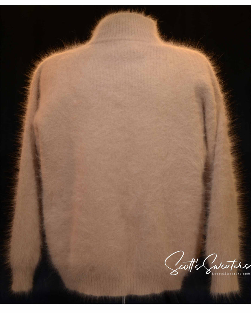 Men's Angora Sweater with one-quarter zipper neck and ribbed cuffs, made of 70% angora and 30% nylon for warmth and comfort