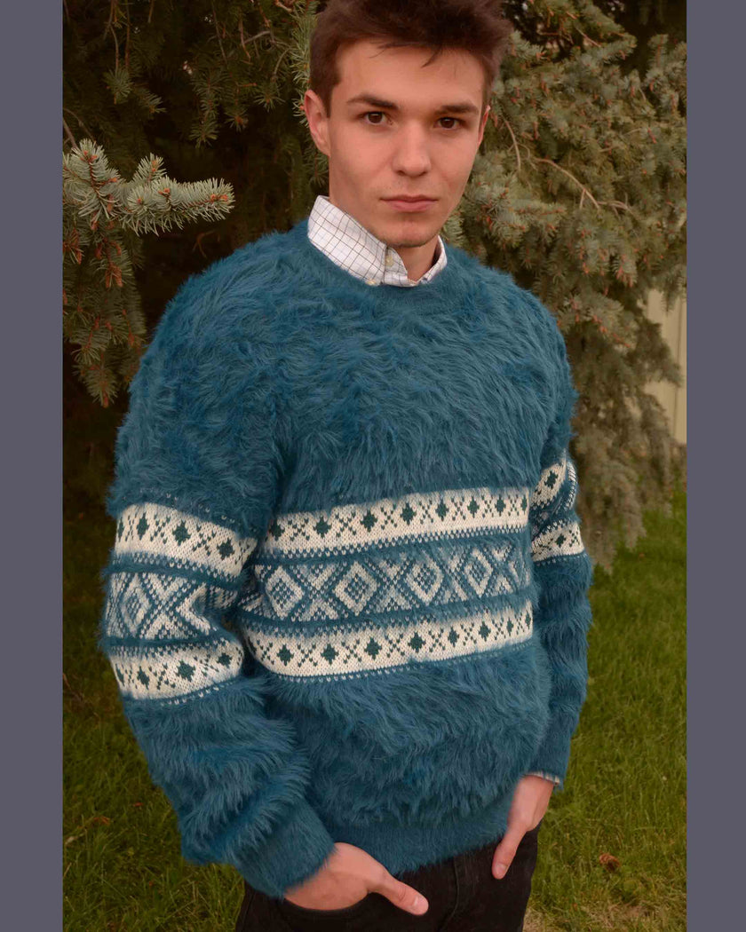 Men's Fleece Sweater Fuzzy Faux Fur Men's Sweater Urban Outfitters BDG