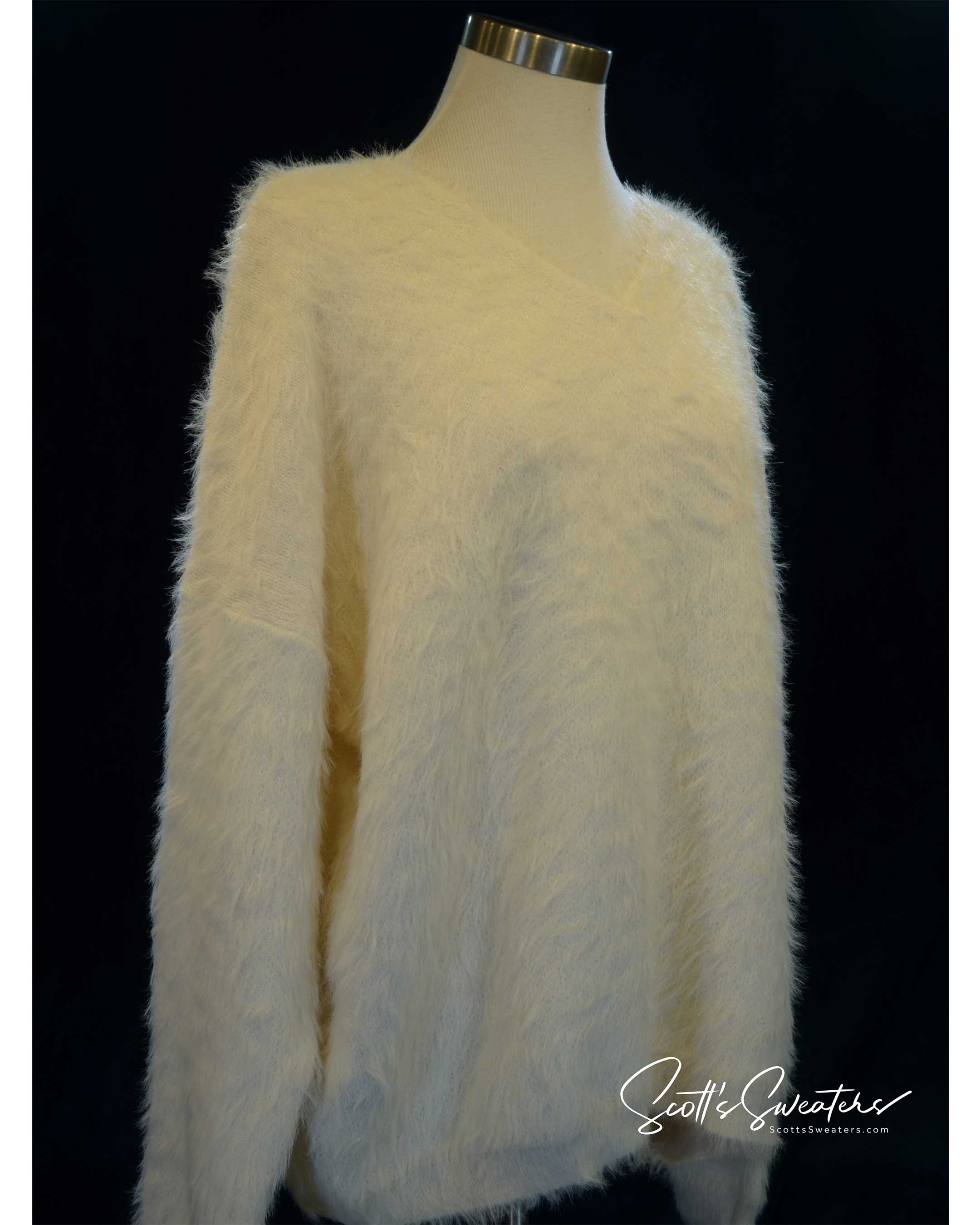 Women's eyelash sweaters soft fuzzy plush V-neck nylon pullover