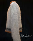 Men's fuzzy sweater with modern design on a male model