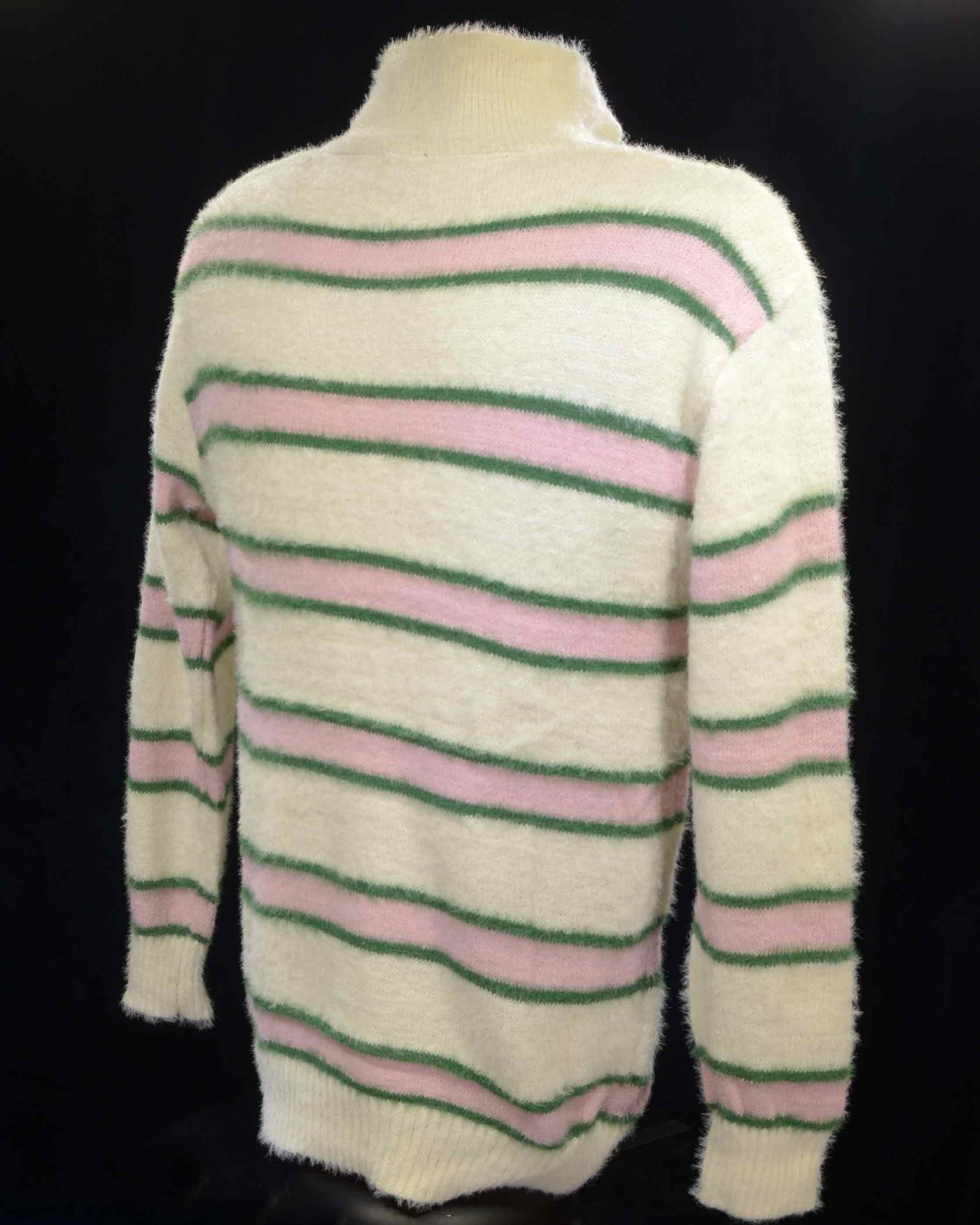 Men's Pastel Sweaters - Eyelash Sweaters with Striped Polo Neck Style