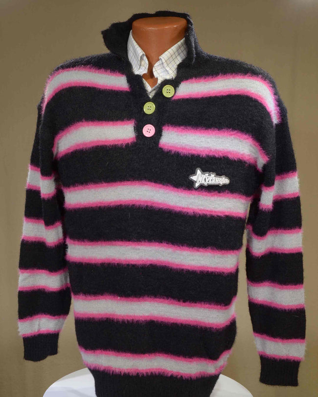 Men's Pastel Sweaters - Eyelash Sweaters with Striped Polo Neck Style