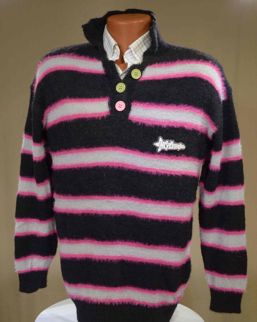 Men's Pastel Sweaters - Eyelash Sweaters with Striped Polo Neck Style