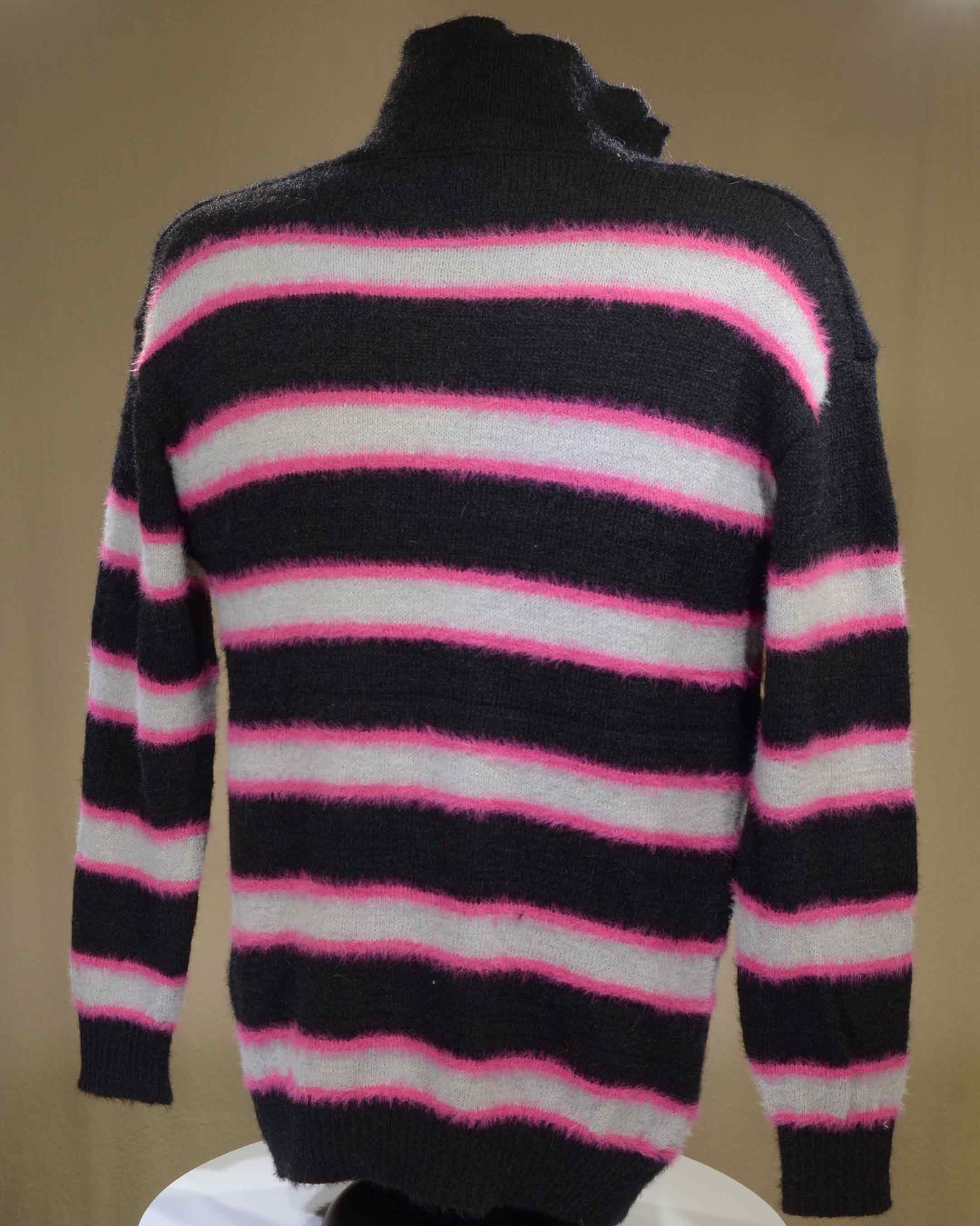 Men's Pastel Sweaters - Eyelash Sweaters with Striped Polo Neck Style