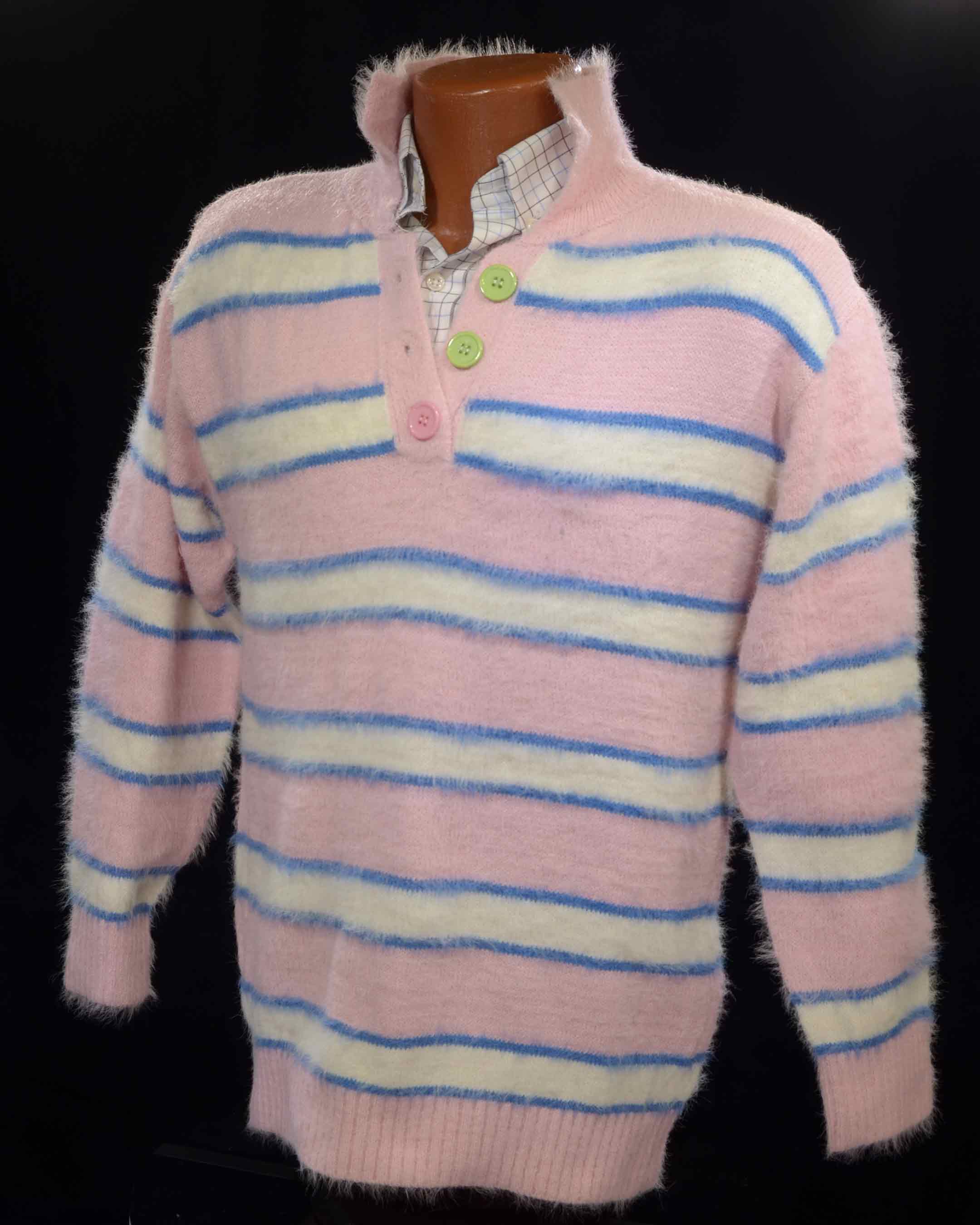 Men's Pastel Sweaters - Eyelash Sweaters with Striped Polo Neck Style