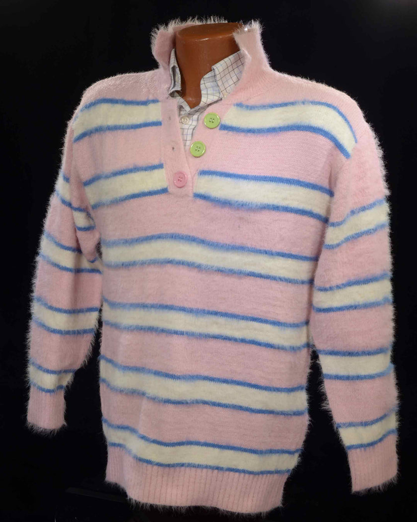 Men's Pastel Sweaters - Eyelash Sweaters with Striped Polo Neck Style