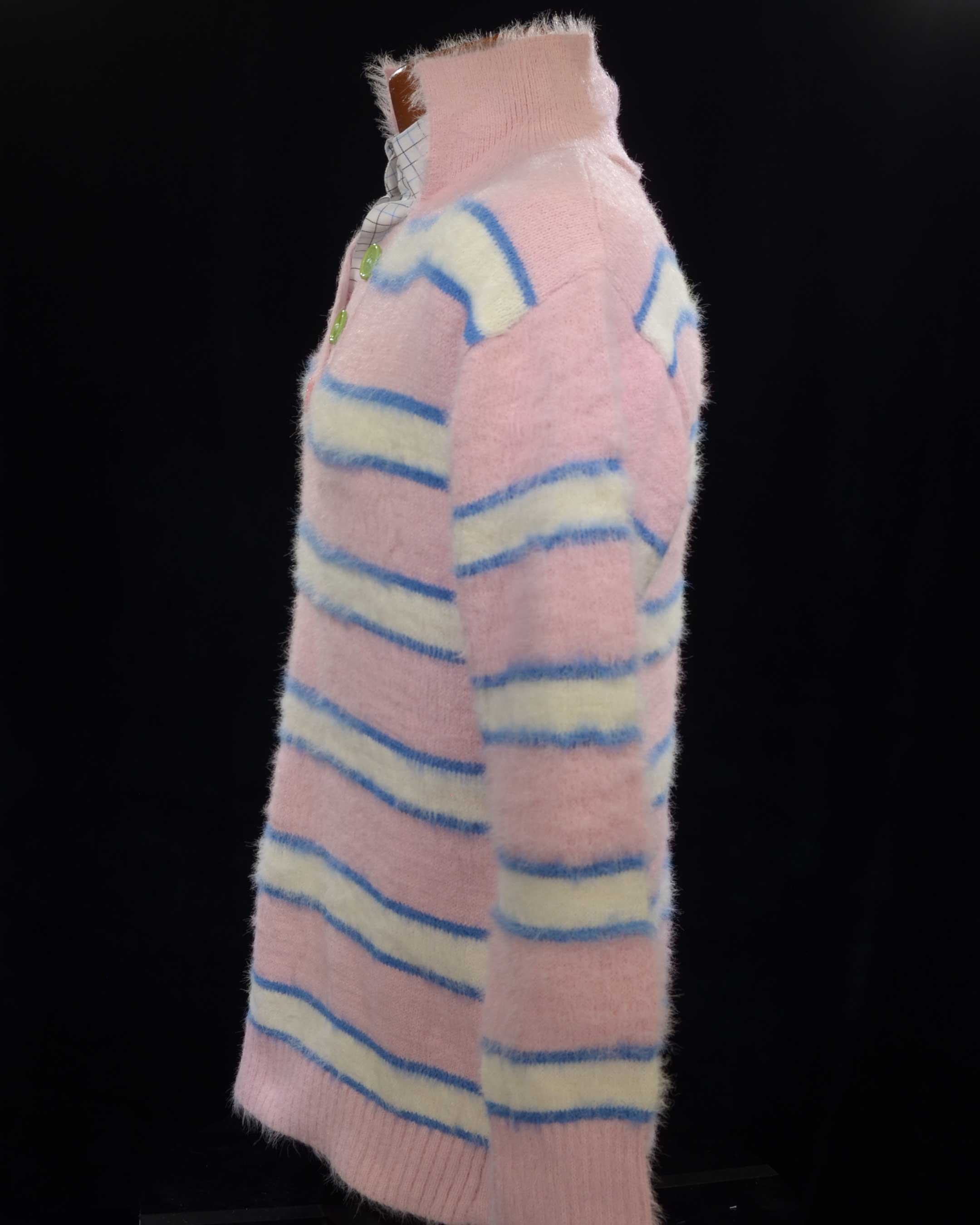Men's Pastel Sweaters - Eyelash Sweaters with Striped Polo Neck Style