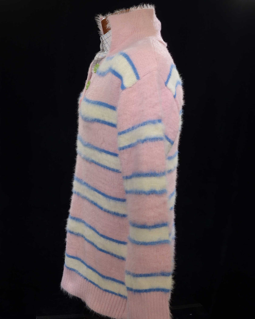 Men's Pastel Sweaters - Eyelash Sweaters with Striped Polo Neck Style