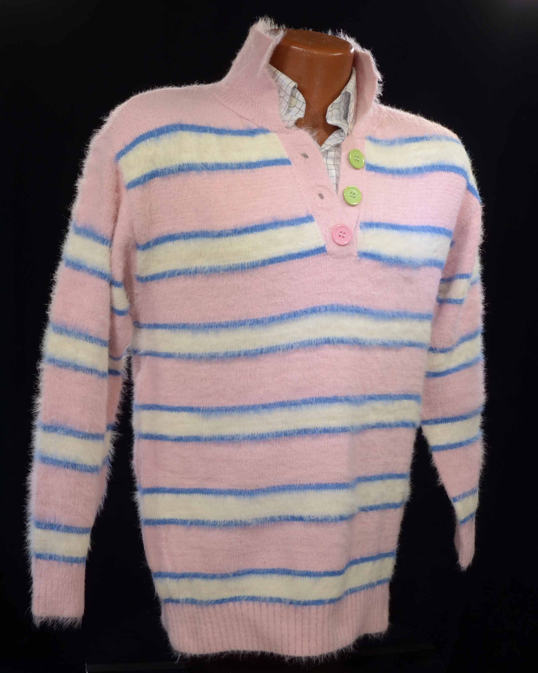 Men's Pastel Sweaters - Eyelash Sweaters with Striped Polo Neck Style