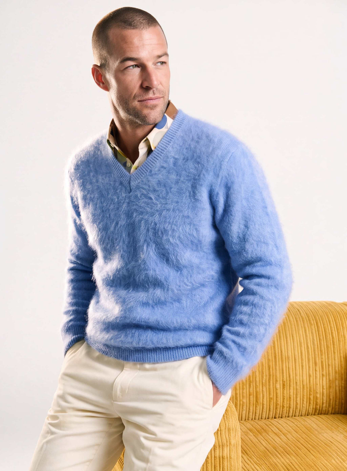 Men's Ultra-Soft Angora V-Neck Sweater