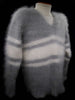 Extra soft men's kid mohair sweater with gray and white stripes, hand-knit and fluffy texture